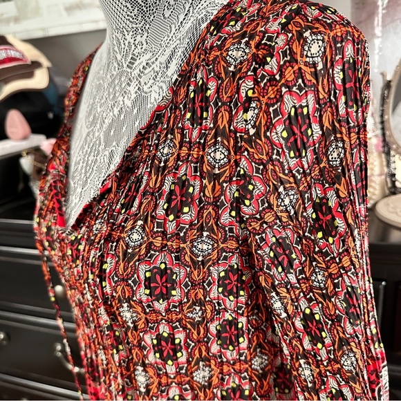 Melissa Paige Boho Peasant Tunic Top Red Paisley Print Long Sleeve Size M - Picture 5 of 16